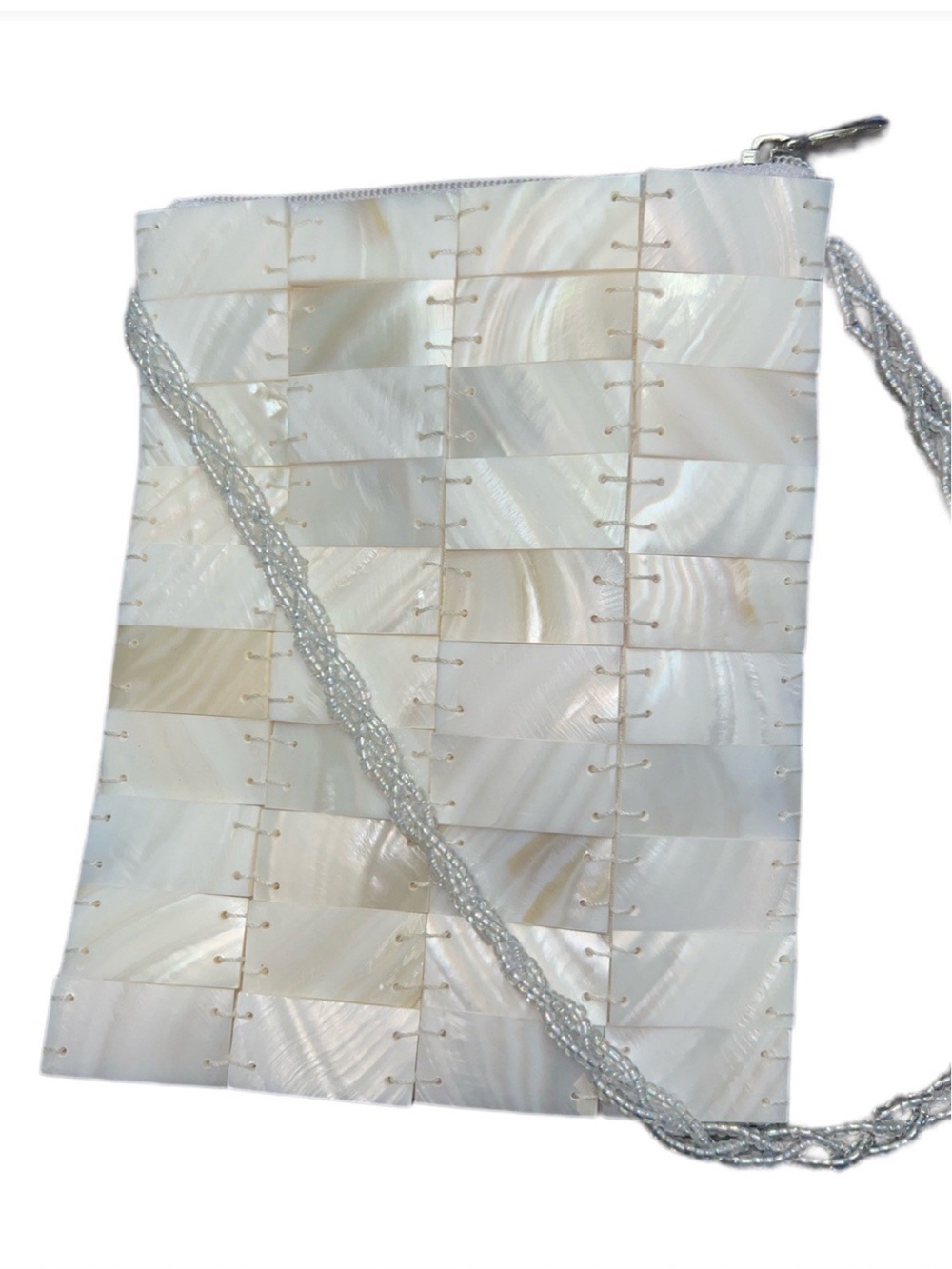 Mad By Design Cream White Mother of Pearl Beaded Strap BohoCoastal Crossbody Bag